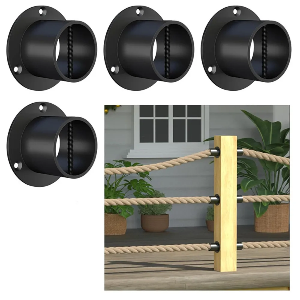

Fencing Rope End Snap - 4-Pack Black Rail Support Caps with Screw Securing for Stair Deck Railing Kit