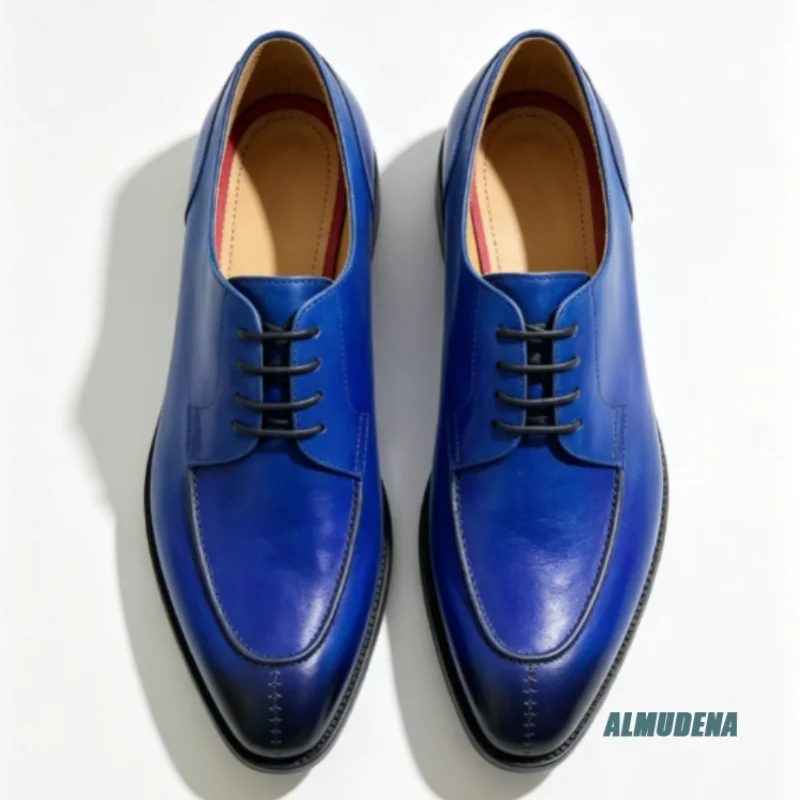 Blue Pointed Toe Oxford Shoes Men's Faux Leather Outdoor Spring Autumn Trendy Wedding Office Party Business Walking Dress Shoes