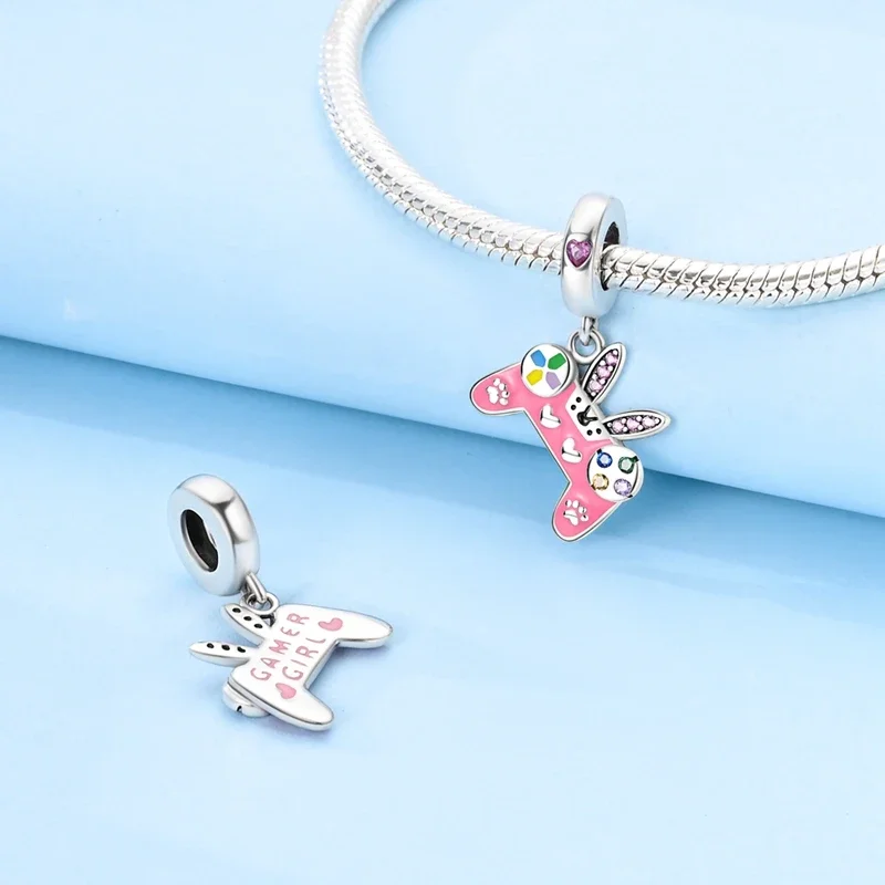 

Charms Sterling Silver 925 Pink Rabbit-ear Game Controller Beads Fit Plata 925 Original Bracelet Women Jewellery Making Gifts