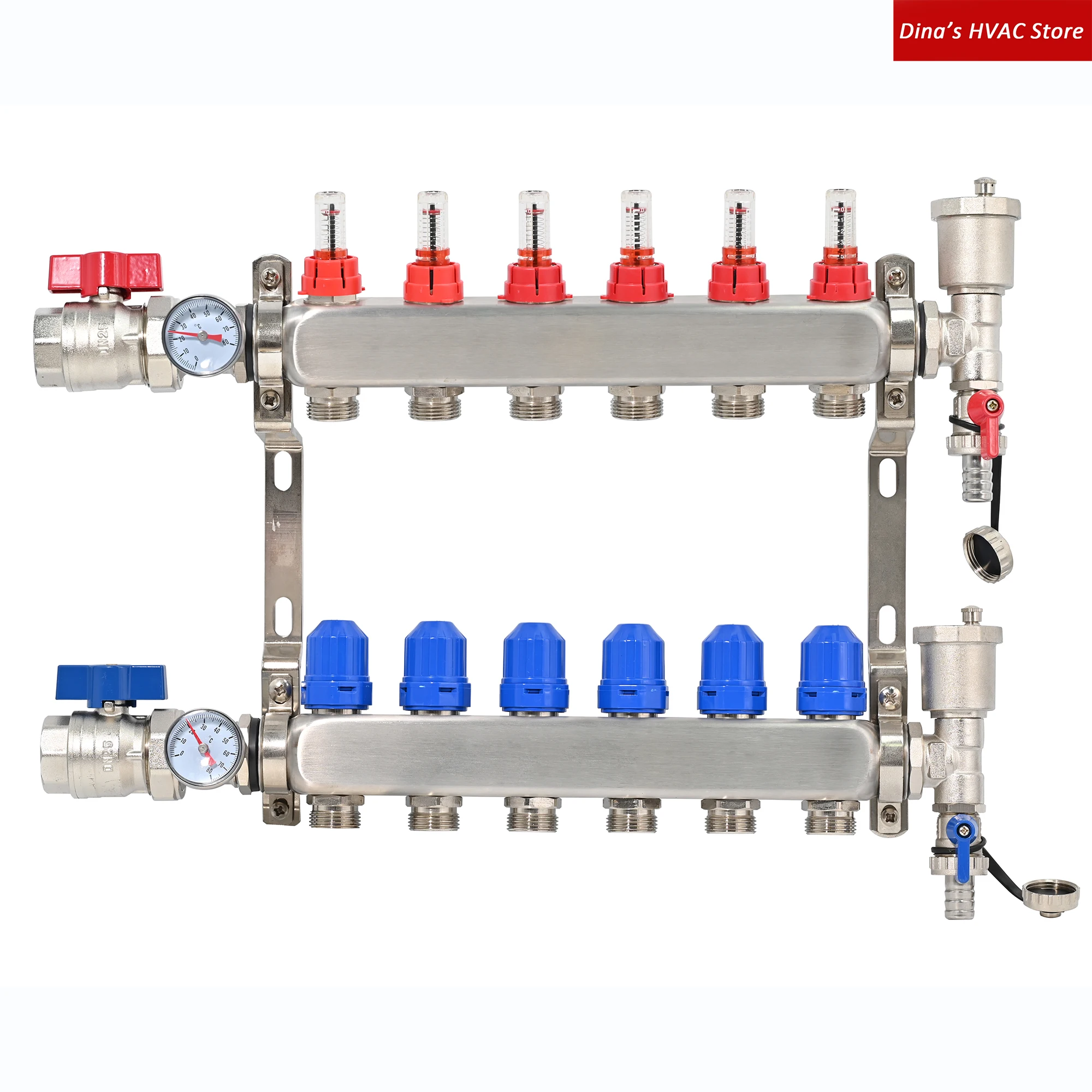 PT6110 Stainless Steel Floor Heat Manifold Kit wt Flow Meter. Ball Valve And Drain Valve G1