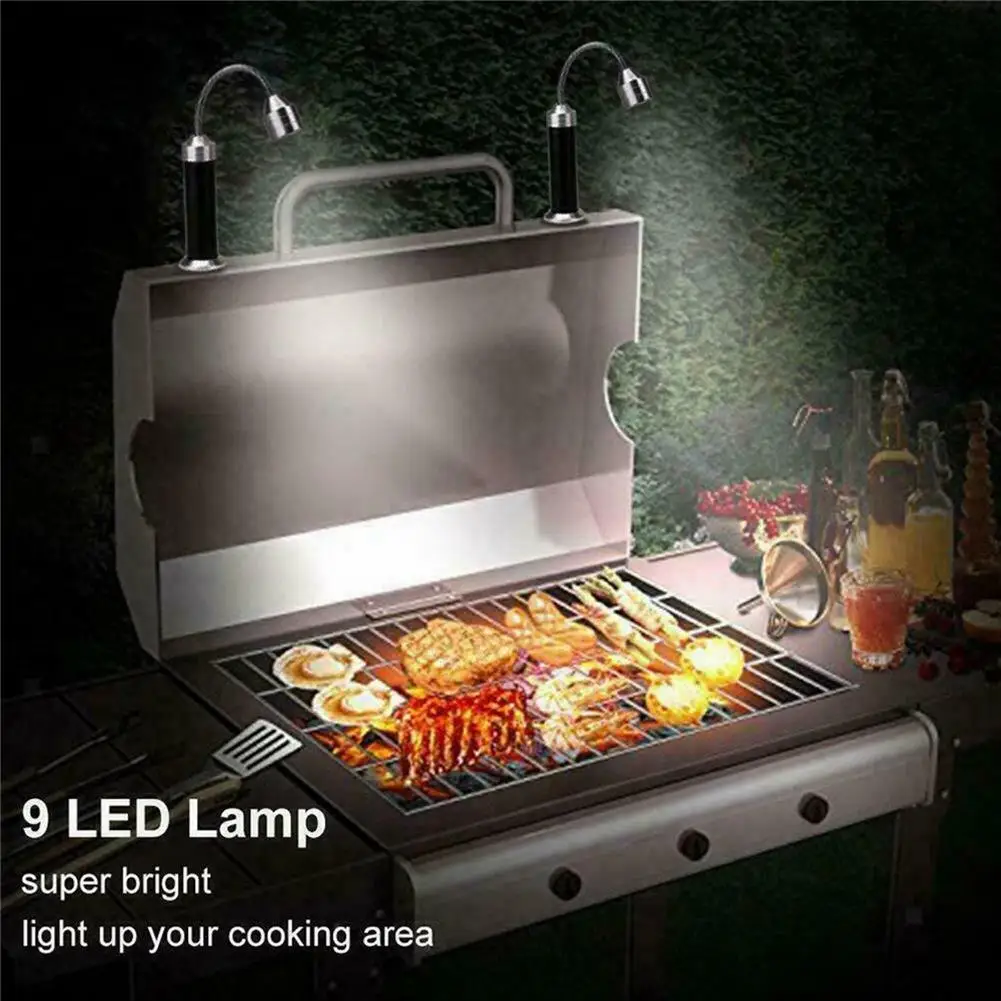 2 pçs portátil magnético led grill lâmpada de luz 360 graus ajustável para churrasco churrasqueira grelhar luzes ao ar livre ferramentas iluminação