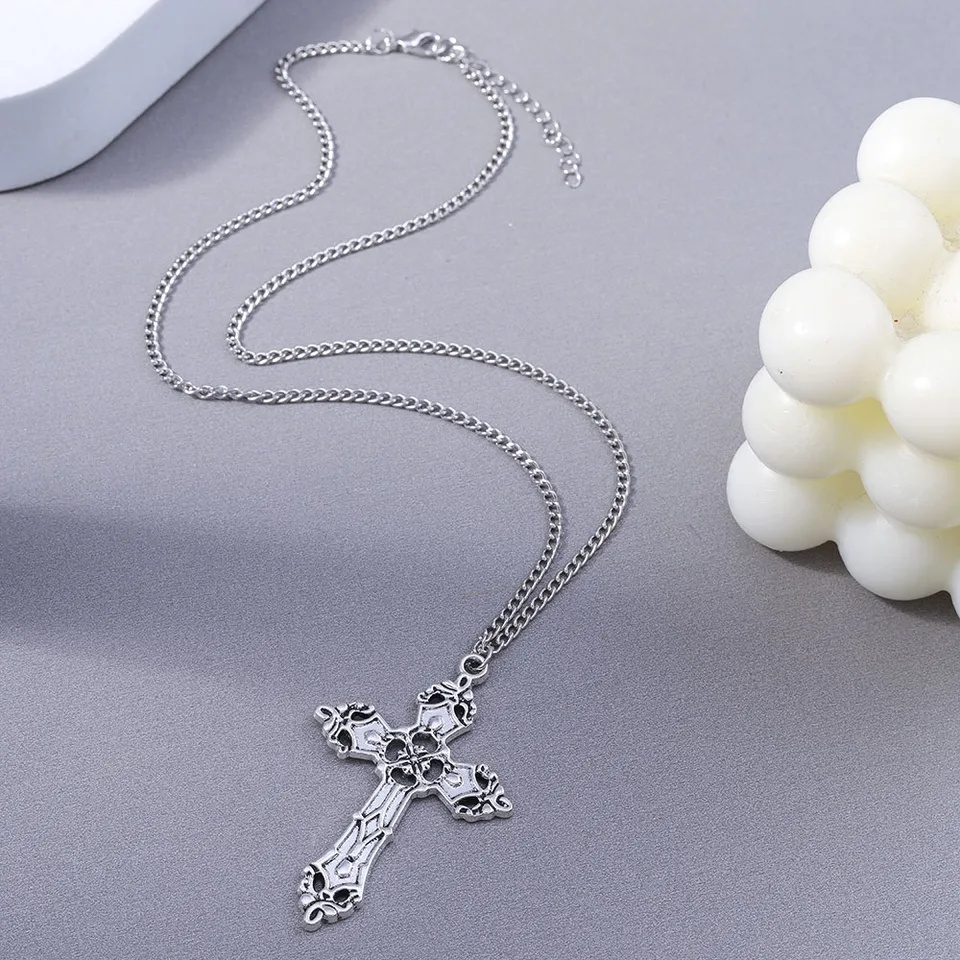 Neo-Gothic Cross Pendant Necklace for Women