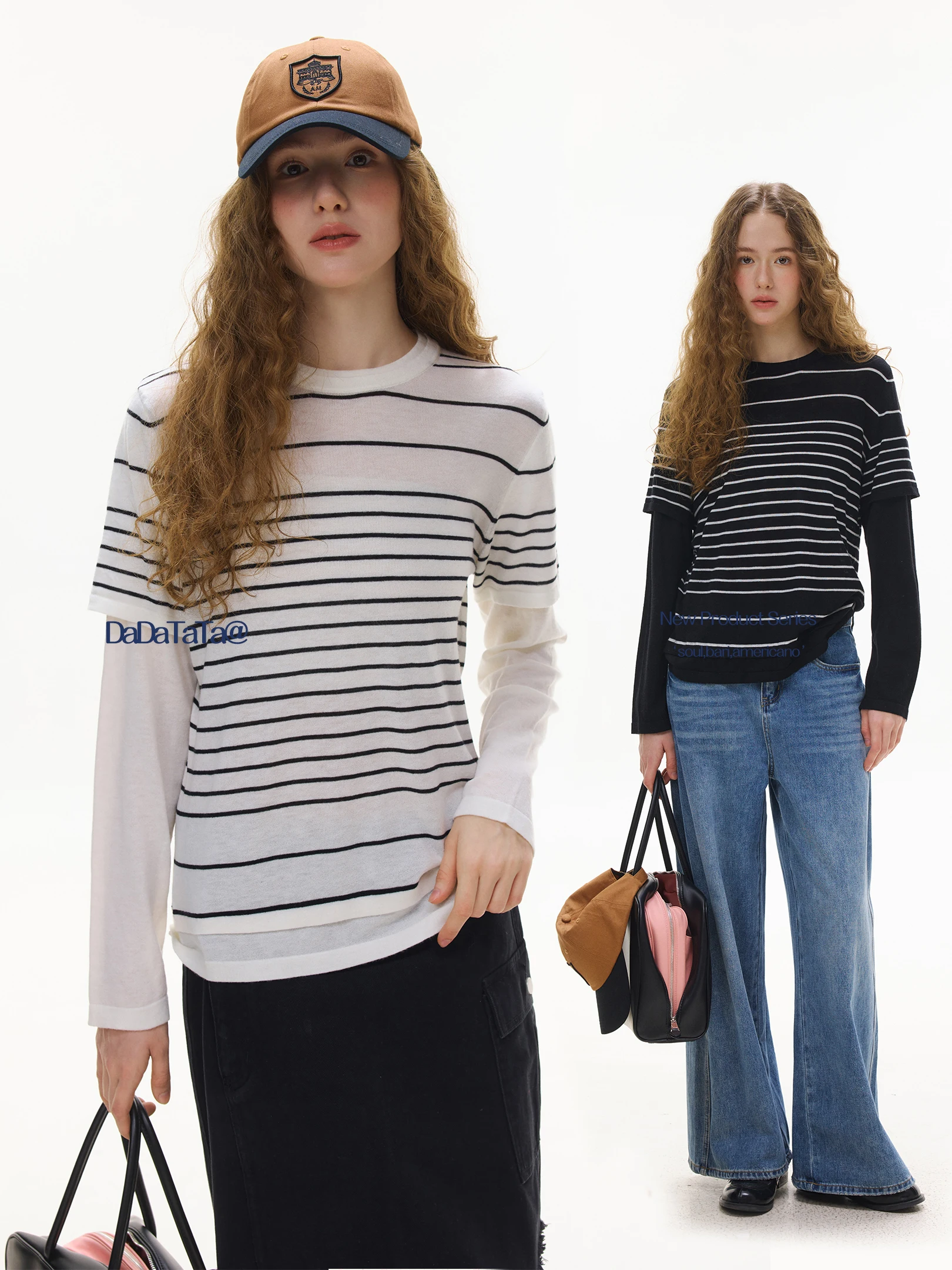 

Spring 2026 JGGU Crystal Label DADATATA Off-Shoulder Striped Sweater Casual Loose Fit Long Sleeve round Neck Pullover Top