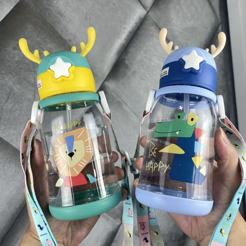 1PCS 600ml Cover Water Cup Children Pot Baby Plastic Drinking Water Students Cartoon Fall Bouncing Kettle Back Strap Cute Cups image 5
