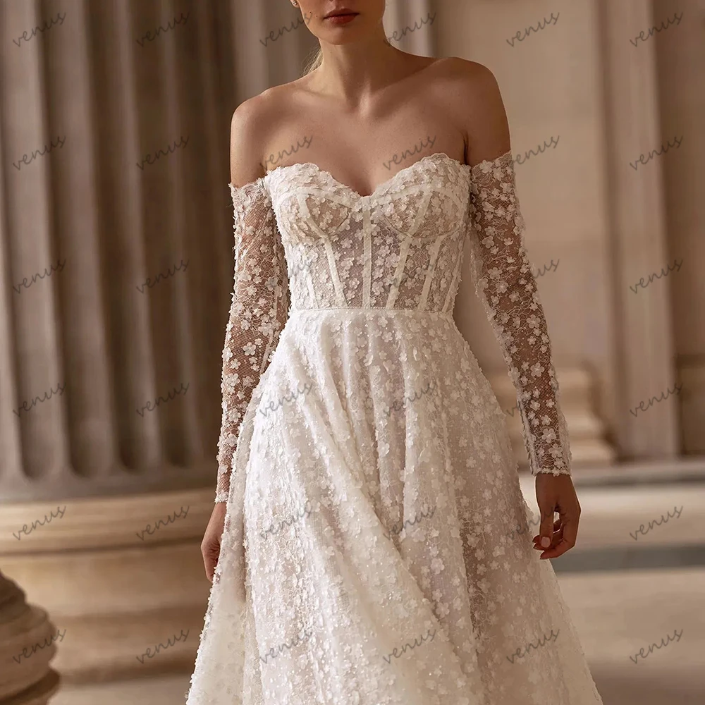 

Vintage Wedding Dresses A Line Bridal Gowns Lace Appliques Off The Shoulder Robes Charming Pretty Vestidos De Novia Customized