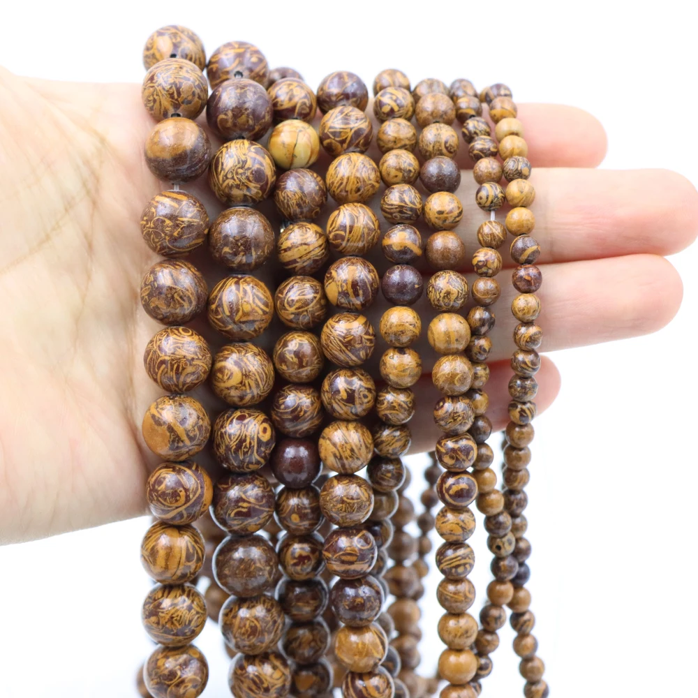 Natural Stone 4 6 8 10mm Round Fossil Elephant Skin Jasper Stone Spacer Crystal Bead For Jewelry Making Diy Bracelet Needlework