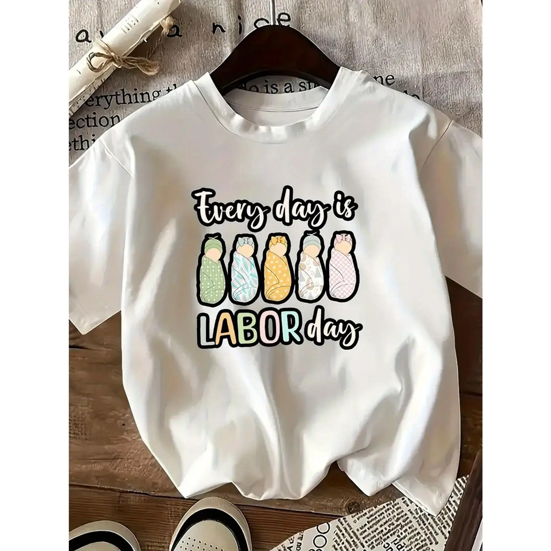 

Cute Swaddled Babies Print T-Shirt Women's Loose Fit Pregnancy Wear Summer Maternity Funny Tee Cotton Blend Soft Top