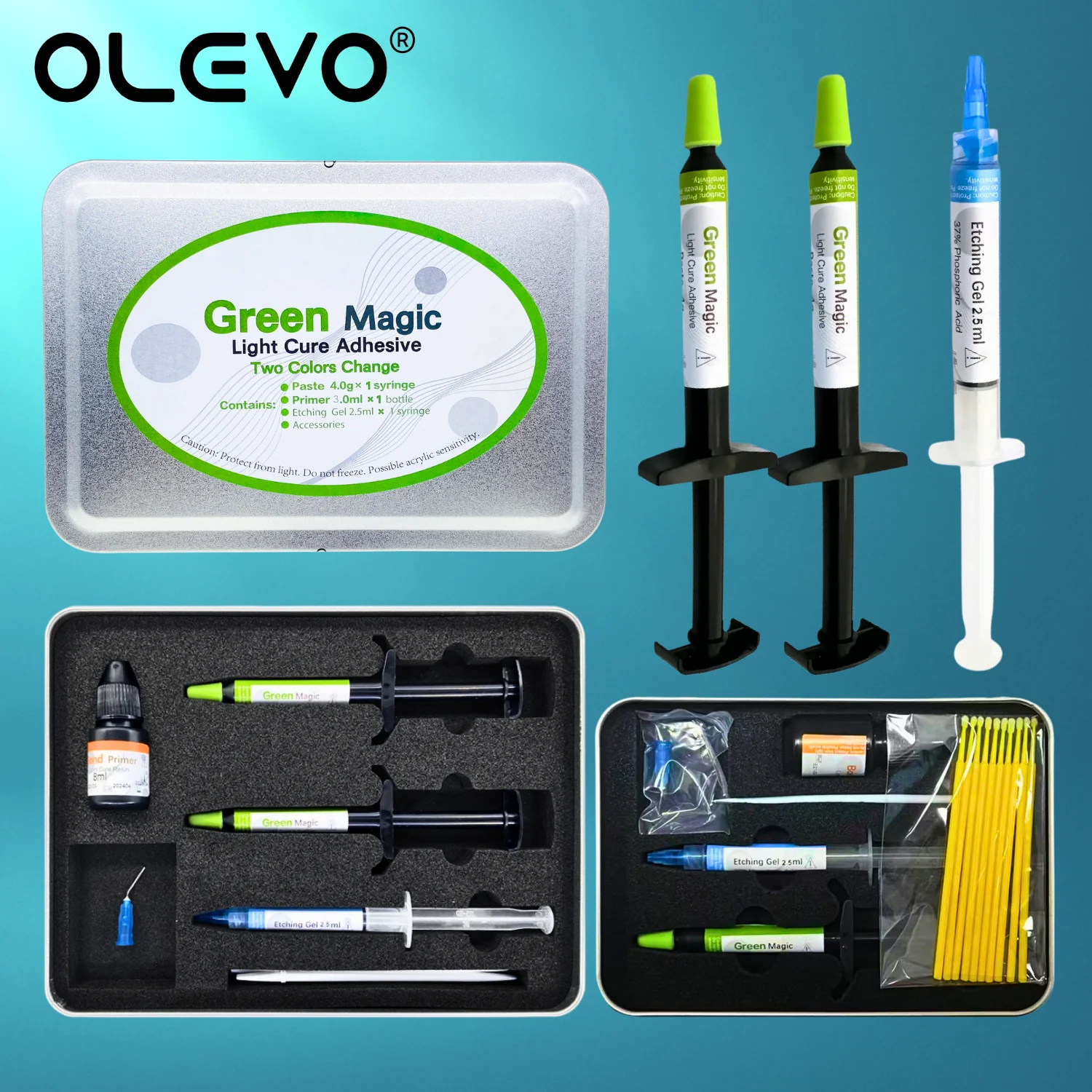 1 Set Dental Orthodontic Adhesive Light-Cure Green Glue Kit Ortho Bond Paste for Brackets Bonding Dentistry Direct Bonding Kit