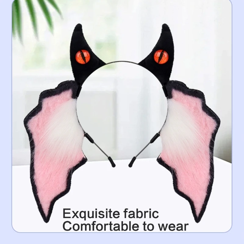 Handmade Plush Bat Ear Headbands Soft Fuzzy Hair Accessory For Kids Halloween Costume Party Dressing up