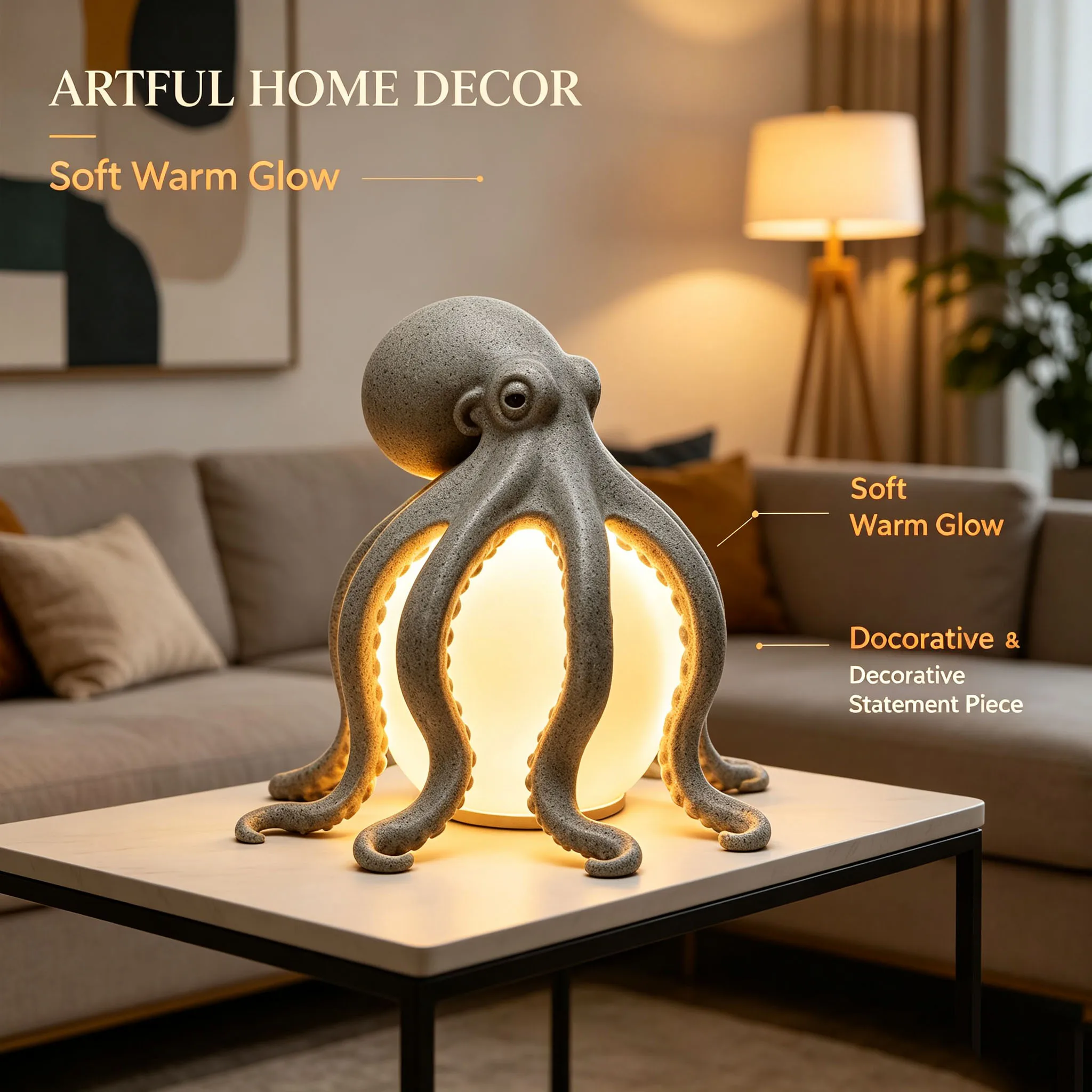 Creative Octopus Table Lamp Exquisite Styling Sculptural Tentacle Shape Warm LED Glow Soft Ambient Light Ocean‑Inspired Artwork