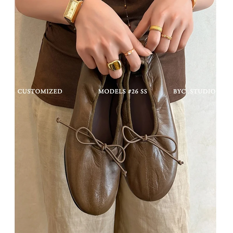 2026 new spring autumn women pumps natural leather 22-25.5cm soft sheepskin round toebutterfly-knot low heel women shoes fashion