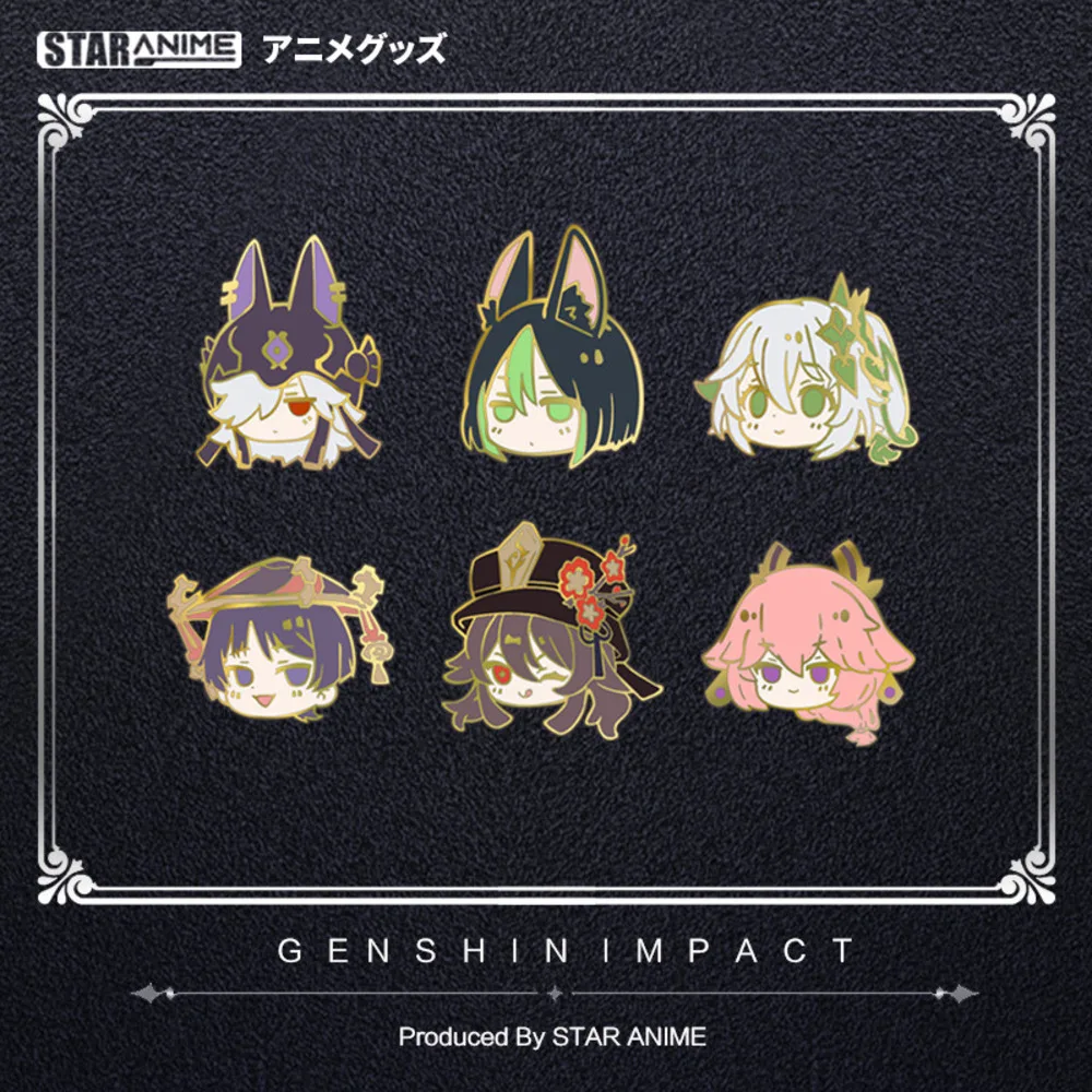 Anime Genshin Impact Yae Miko Cyno Hu Tao Nahida Tighnari Q Version Cosplay Metal Badge Button Brooch Pin Souvenir