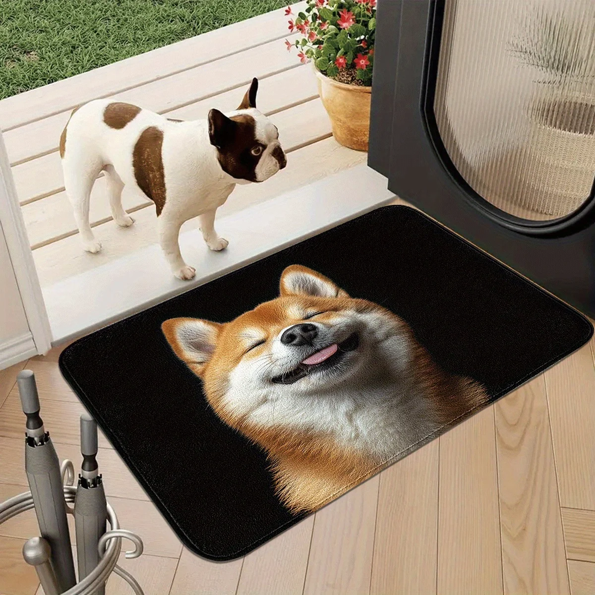 Joyful Orange and White Shiba Inu Face Pattern Area Rug, Soft Non-Slip Indoor Outdoor Floor Mat for Bedroom and Living Room