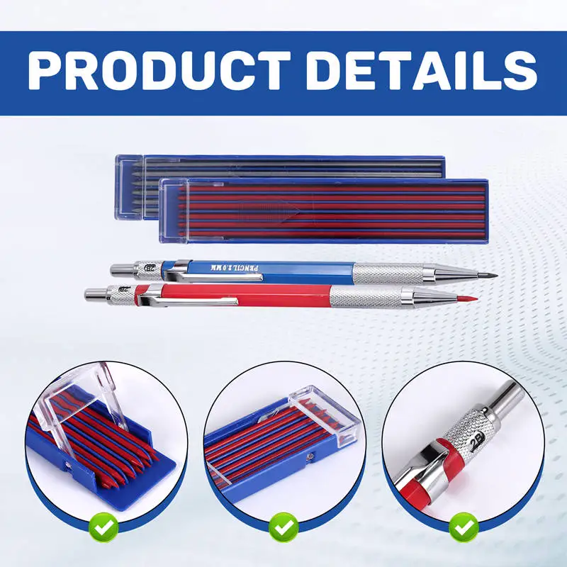 2 Pcs Streak Welders Pencil With 24 Pcs 2Mm Refills Mechanical Pencil With Built In Sharpener Carpenter Pencils