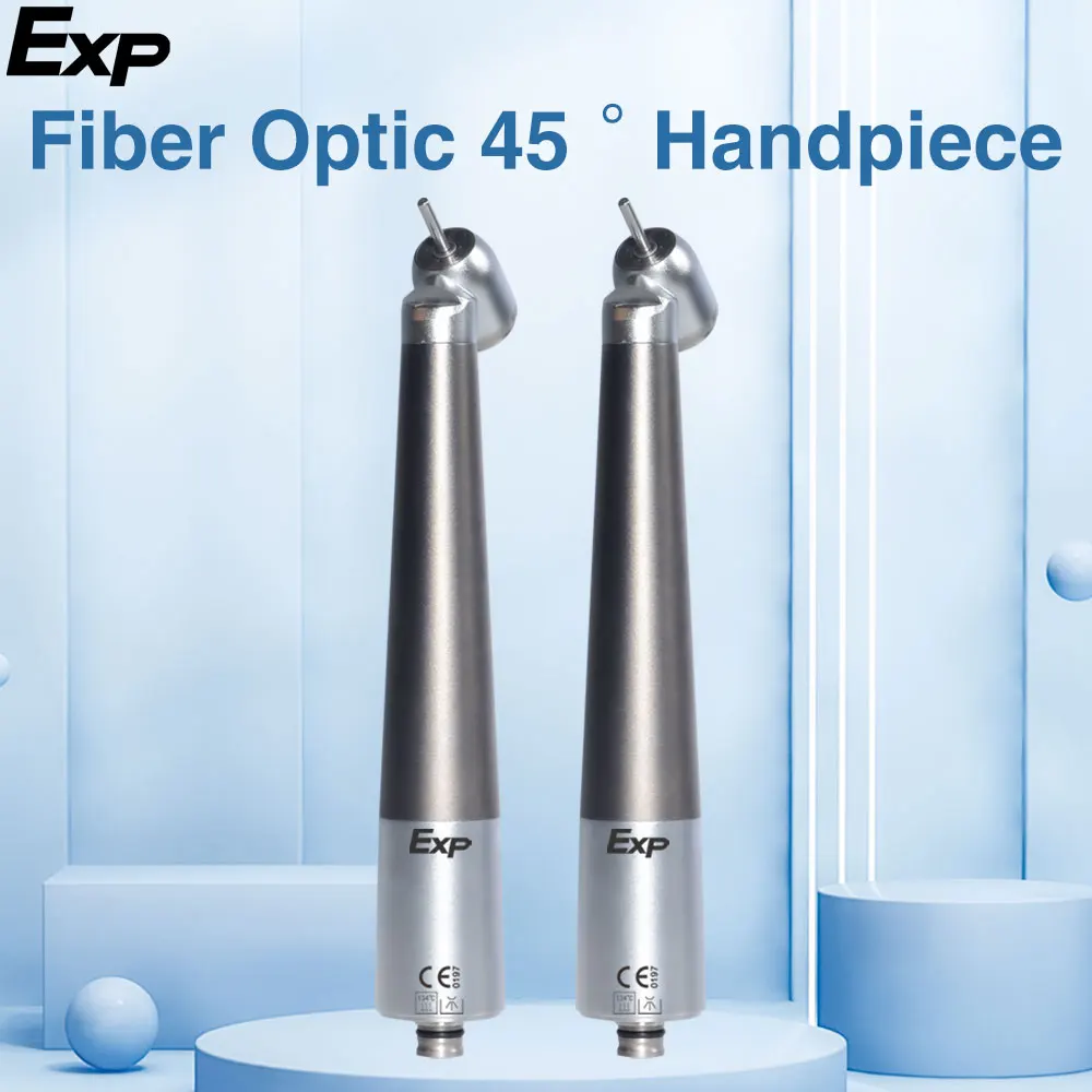 Dental 45 Degree LED Fiber Optic High Speed Elevation Handpiece Button Compatible with NSK Coupler Four Water Spray Dentist Tool