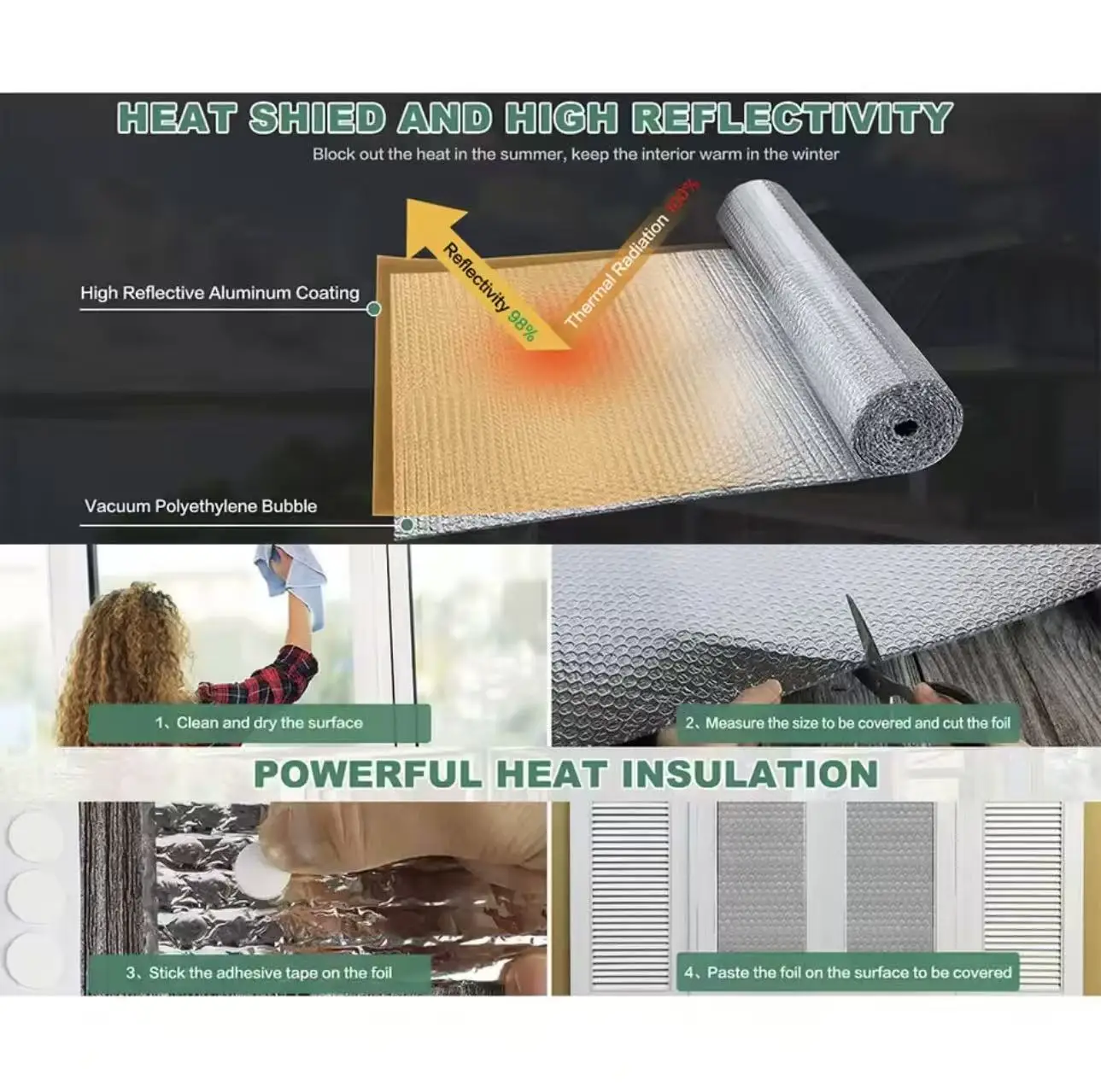 Summer Home Sunscreen Insulation Film, Roof and Window Insulation Material, Waterproof and Oil Resistant Aluminum Foil Material