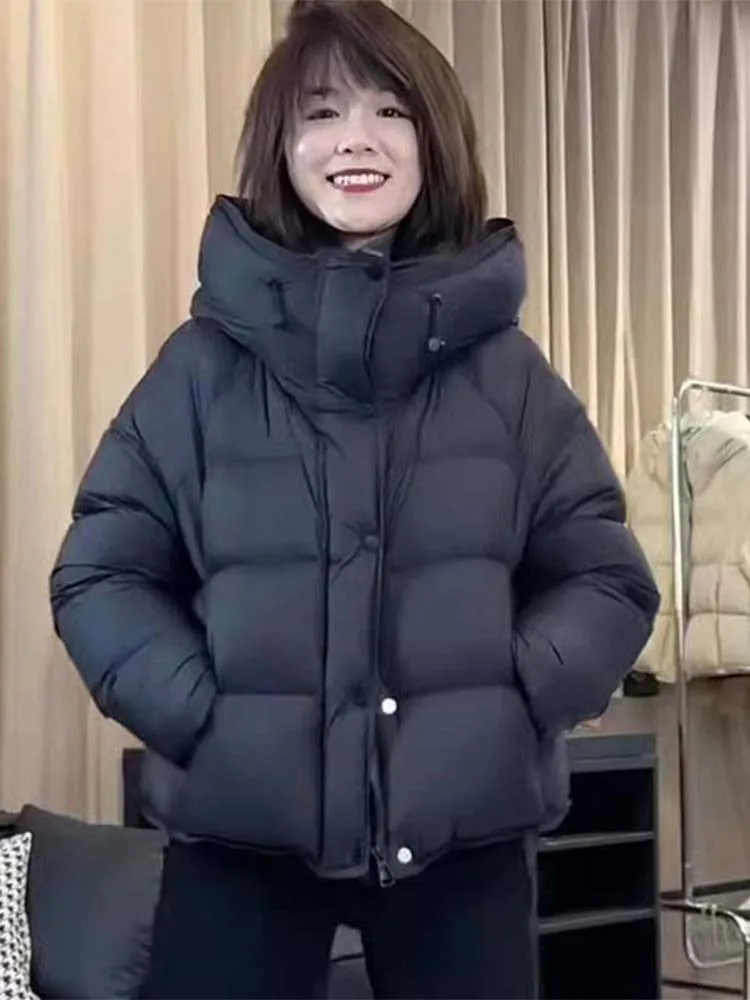 

Simple Versatile Thiened Hooded Cotton Jaet Women's Winter New 2025 High-End ort Cotton Coat Korean Sle Loose Fit