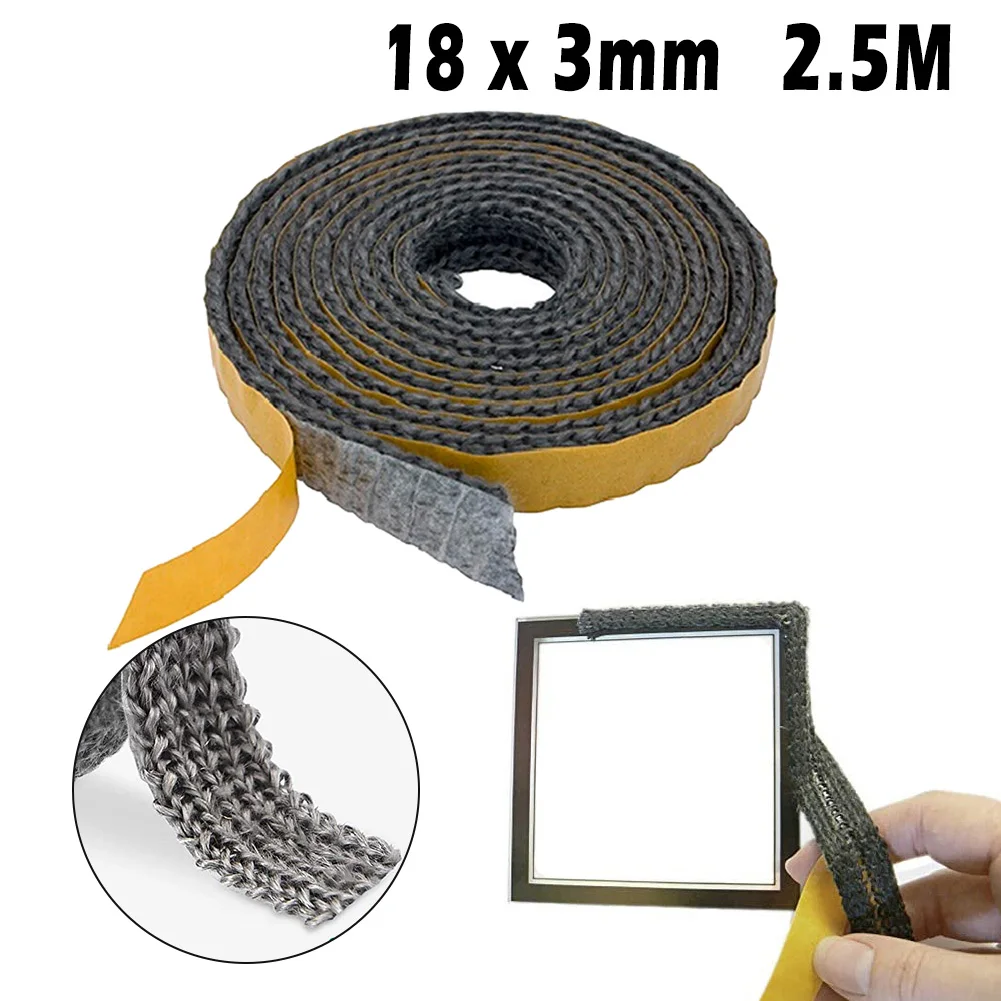 Stove Rope Sealing Strip 2.5Mlength 18x3mm Wide Black Flat Ropes Self Adhesive Glass Seal Fire Rope Temperature Resistance