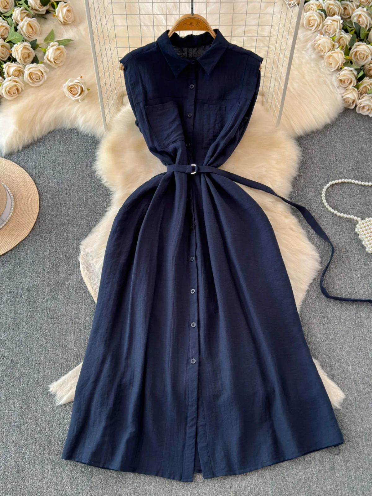 Slimming A-Line Long Dress Shi - Korean Style A Line Shirt Dress ulasan dan harga