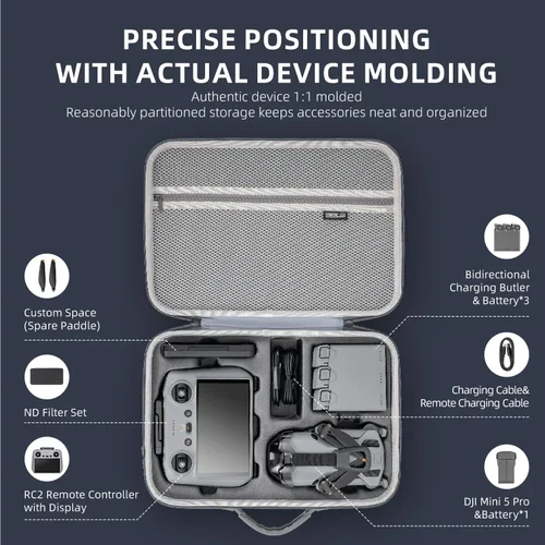 Imagen 2 del producto Estuche de transporte portátil para Dron DJI Mini 5 Pro, bolsa de almacenamiento de viaje dura, estuche a prueba de golpes, accesorios protectores impermeables