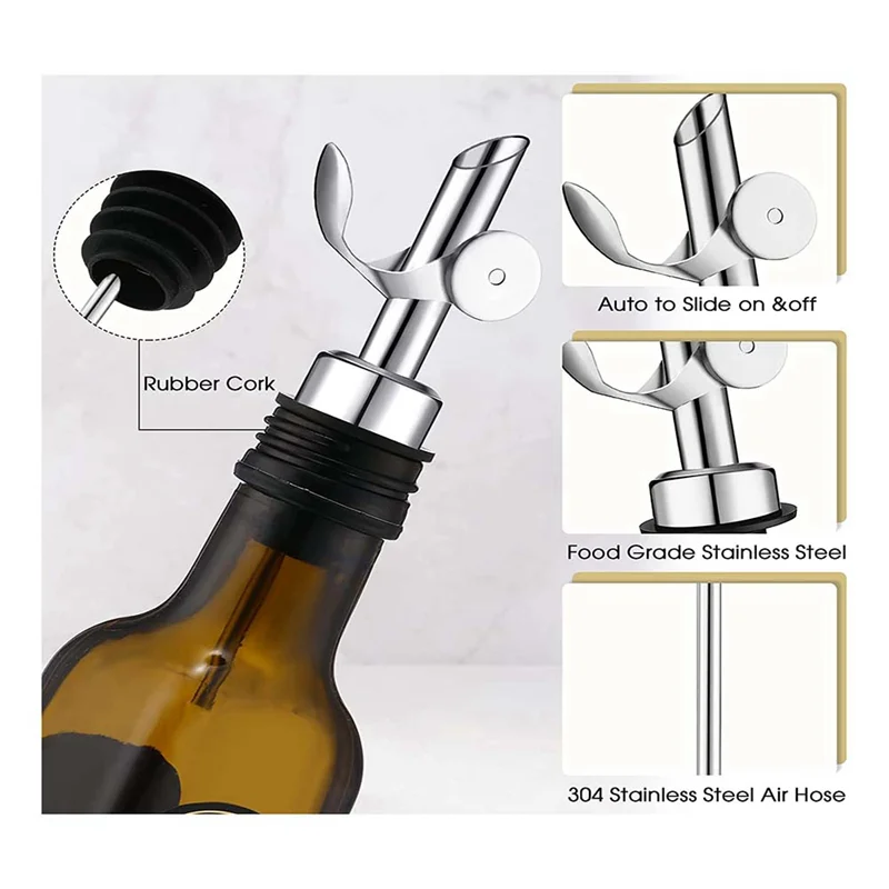 Weighted Stainless Steel Pourers Olive Oil Dispenser Spout Liquor Bottles Pourers Auto Flip Oil Dispenser (Silver,12Pcs)