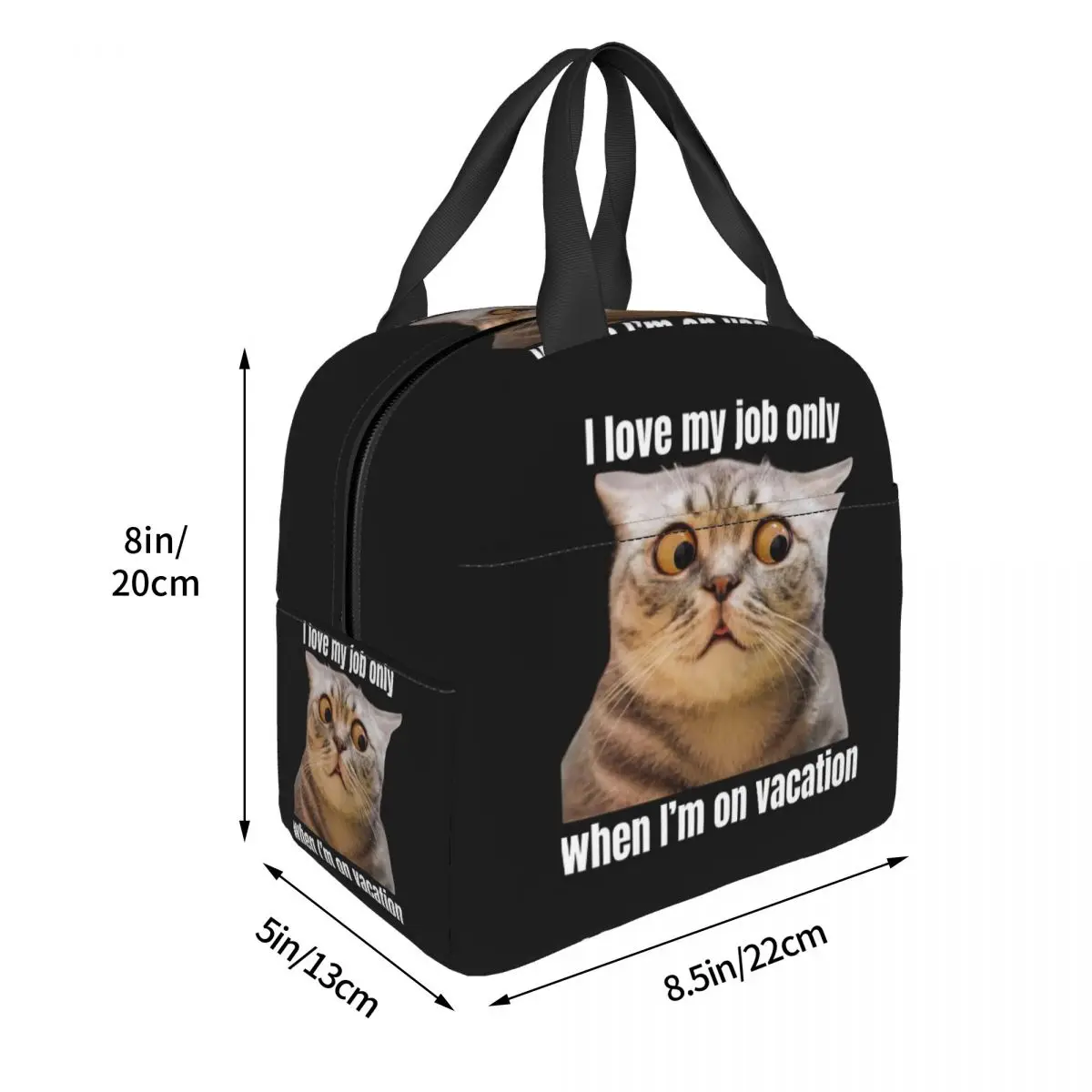 I Love My Job Only When I'm On Vacation Cat Lunch Bags Insulated Bento Box Lunch Tote Picnic Bags Thermal Bag for Woman Children