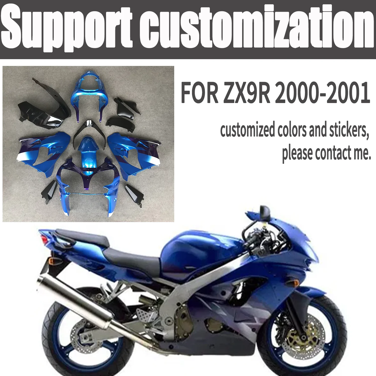 Fit For Kawasaki Ninja ZX9R ZX900 ZX 9R 2000 - 2001 Motorcycle Plastic Bodywork Fairing Kit Set