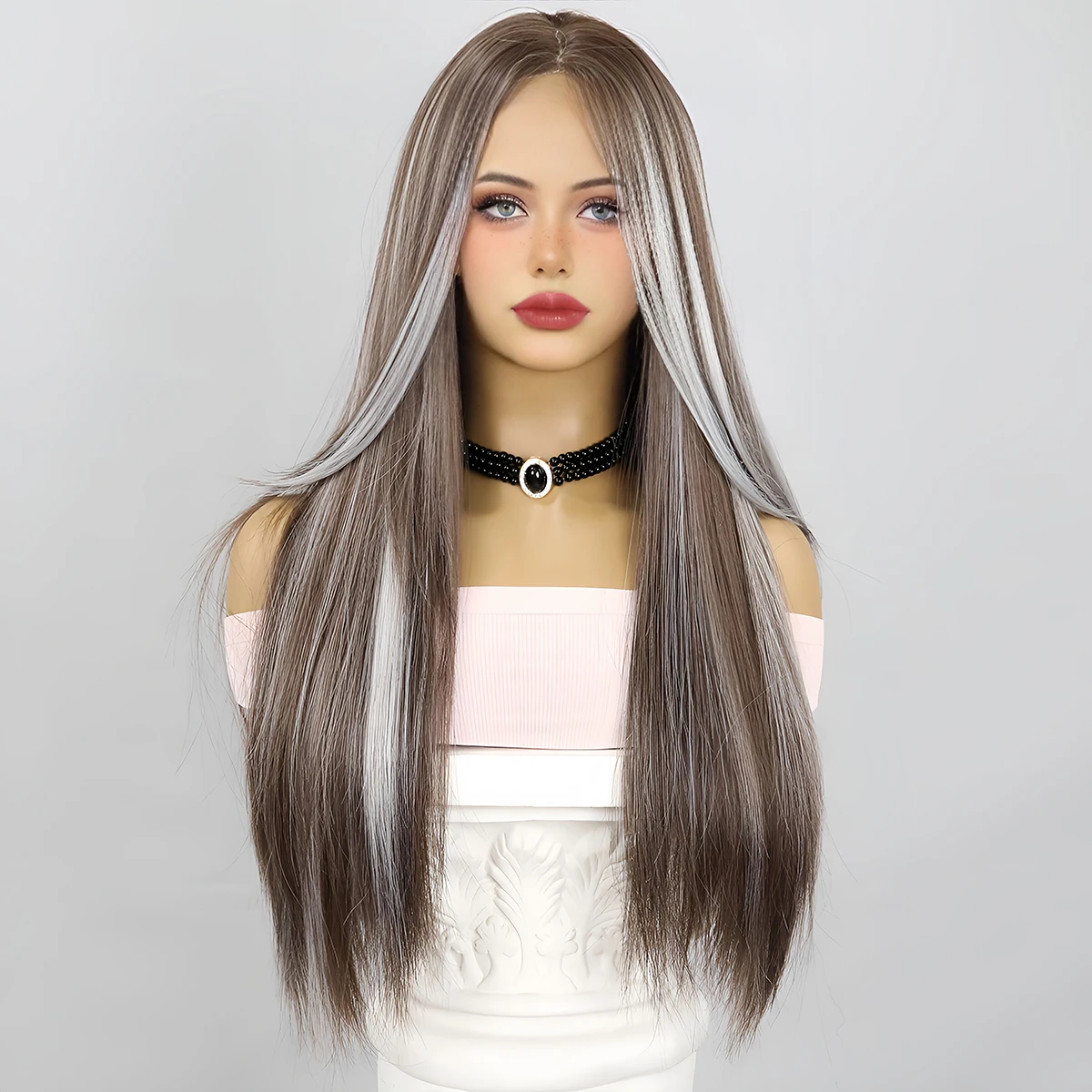 

0.5*6cm Lace Front Highlight Straight Wig Spot Dyed High Level Simulation Wig Sweet And Spicy Wind Wave Wig Hair