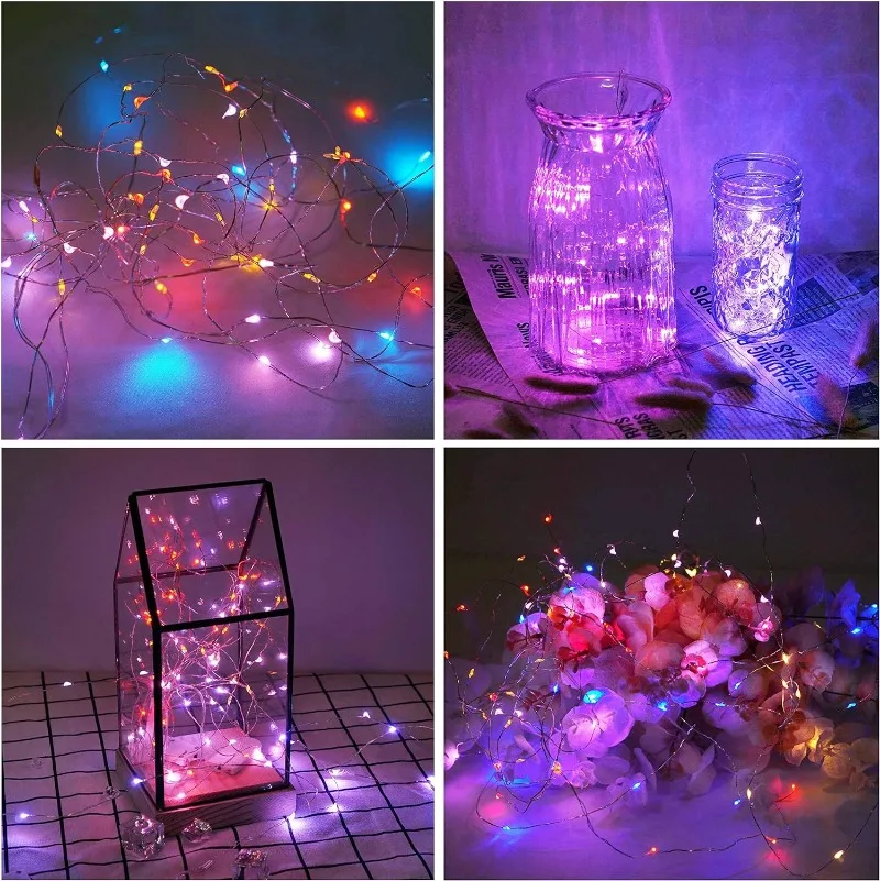 Impermeável LED String Lights, Copper Wire Fairy Lights, pilhas, DIY, festa de casamento, decoração de Natal, guirlanda, 10m