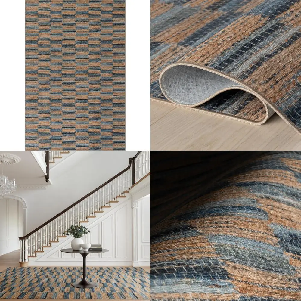 

Коврик, который можно стирать в машине, 4x6 футов, узор в коричневую и синюю полоску, прочный и простой уход