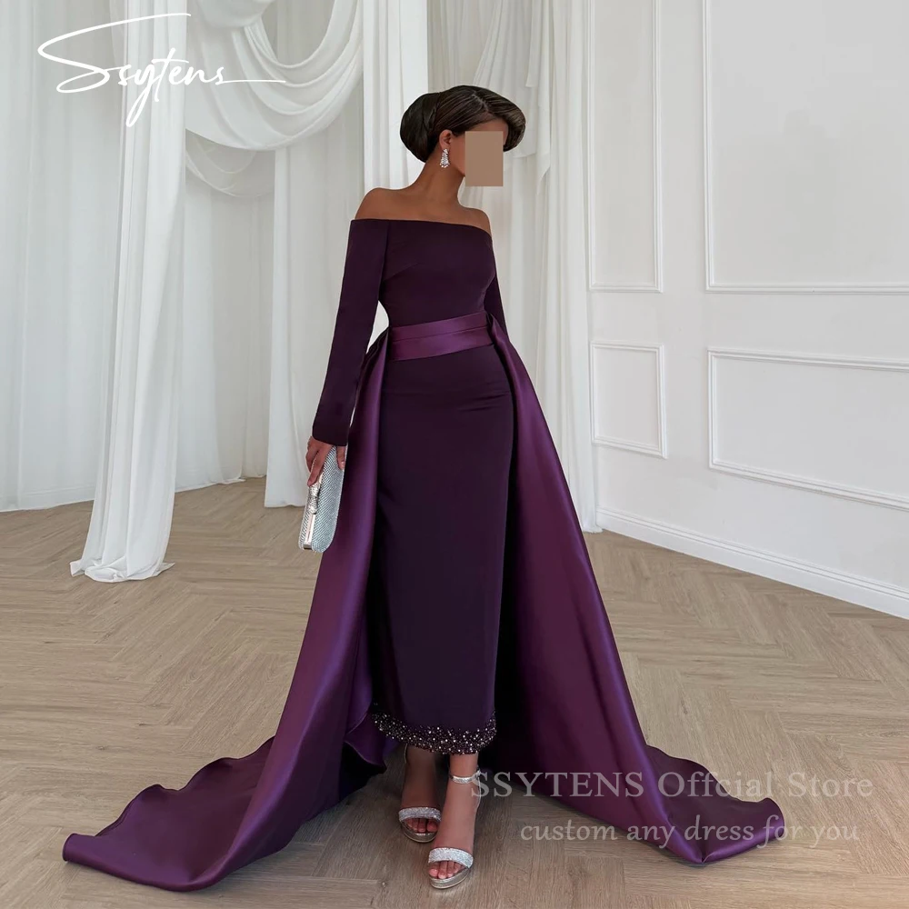 

SSYTENS Purple Boat Neck Evening Dresses Saudi Beaded Long Luxury Wedding Prom Dresses فساتين سهرة جديد في الفساتين Customized