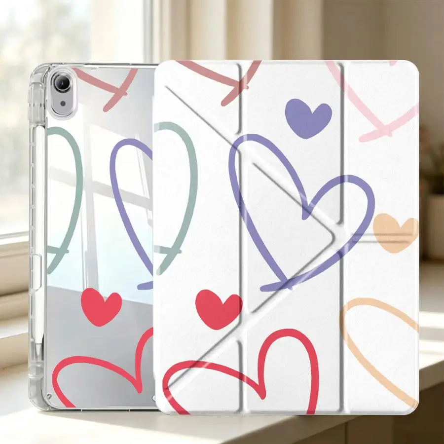With Pen Slot Cover Tablet Case For Samsung Galaxy Tab S10 Lite A9 Plus S9 Plus A8 S8 S7 FE A11 Colorful Heart-Shaped Pattern