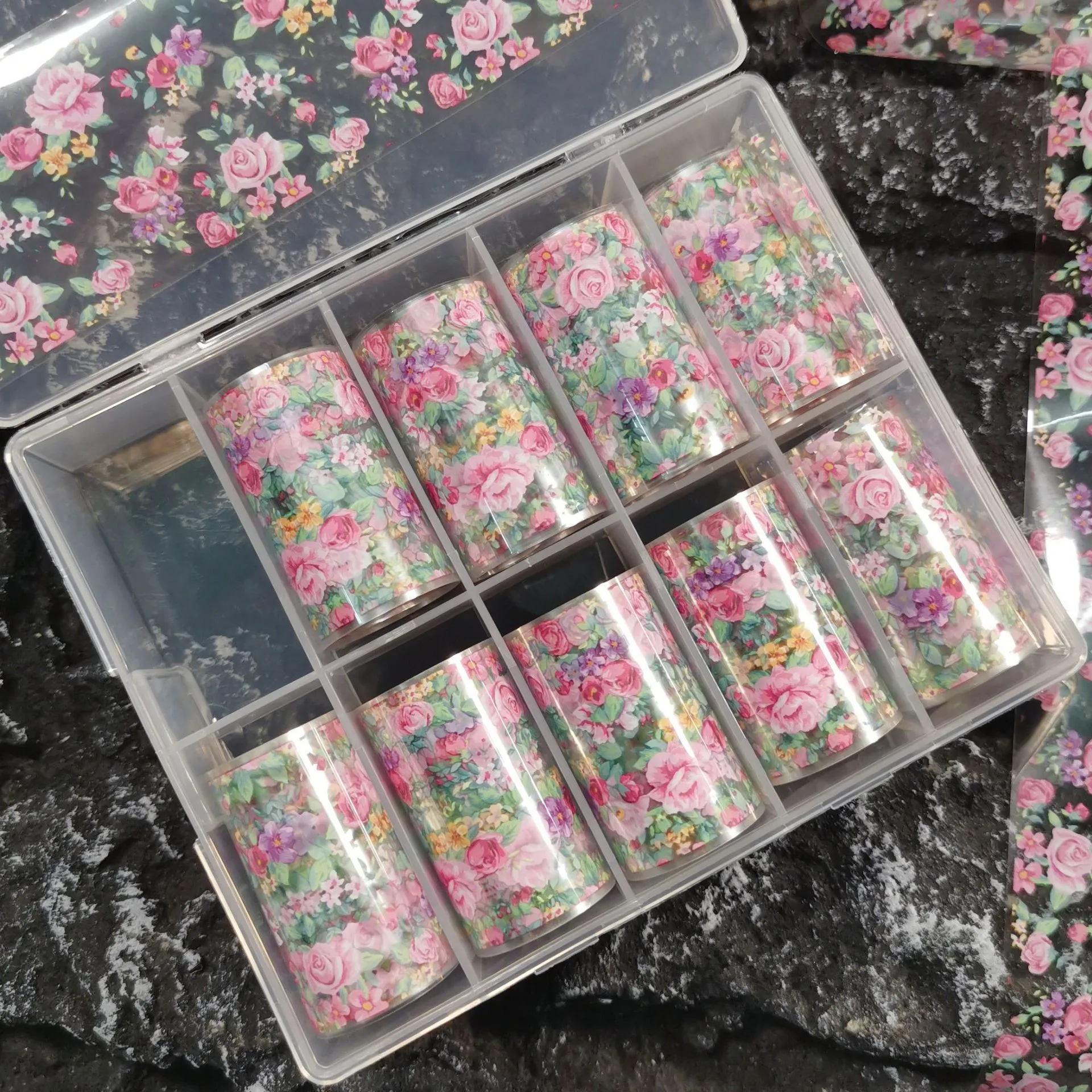 1 caja de láminas para uñas de rosas Multiflora, pegatinas de flores de papel de transferencia, envolturas para uñas, decoraciones de Arte de uñas