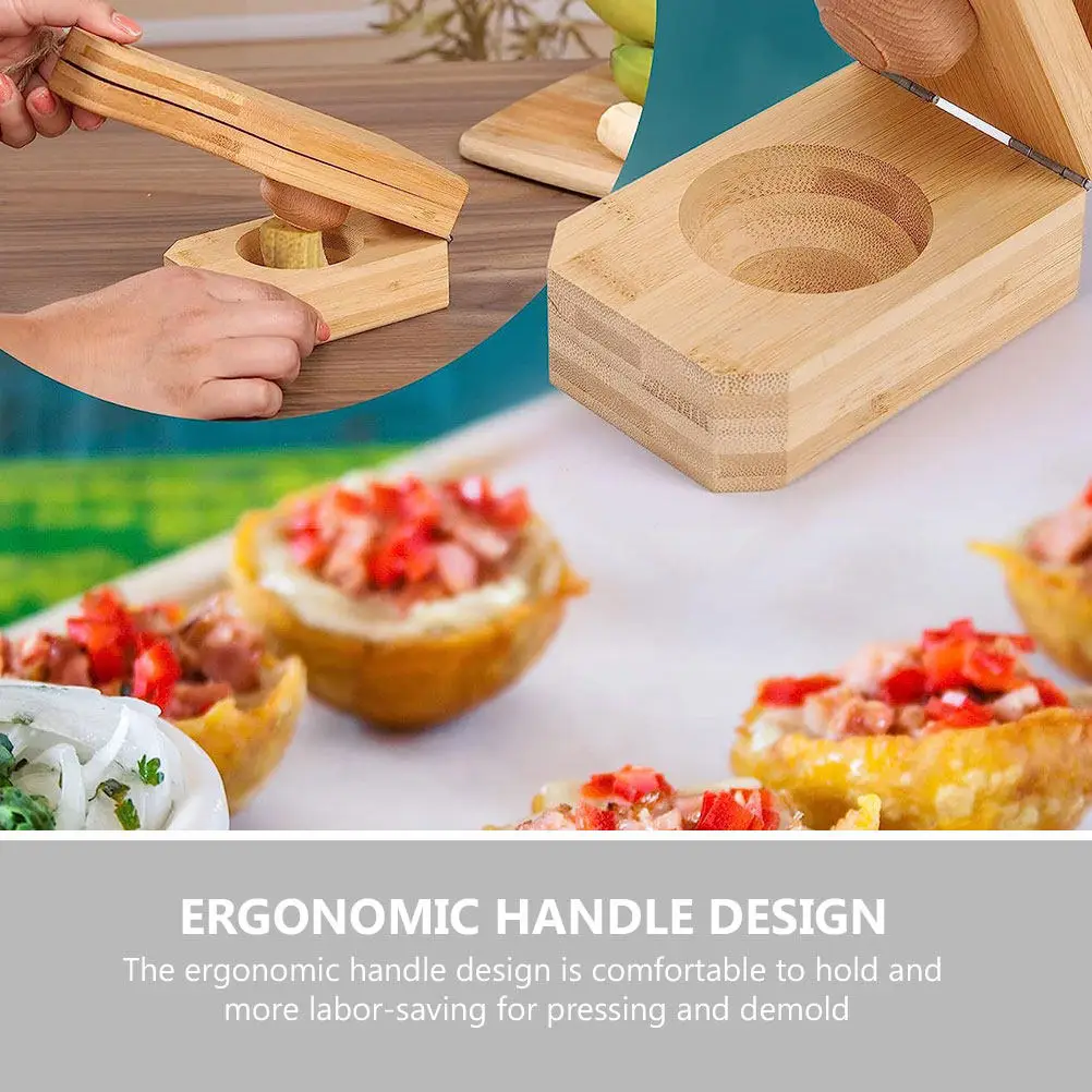 

Wood Tostones Plantain Press Manual Smasher Tool Ergonomic Handle Non Deform Plantain Cup Maker Easy Shape Cooking Press Tool