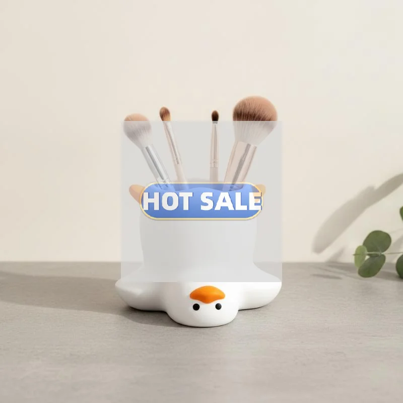 Cute And Quirky Duck-shaped Pen Holder Cartoon Desktop Storage Box Multi-functional Makeup Brush Storage Tube