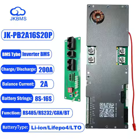 JK Inverter BMS 16S 48V lifepo4 PB-2A16S20P 1A 2A Active Balance 8S 16S 100A 150A 200A 24V CAN RS485 RS232 Camping Battery Pack