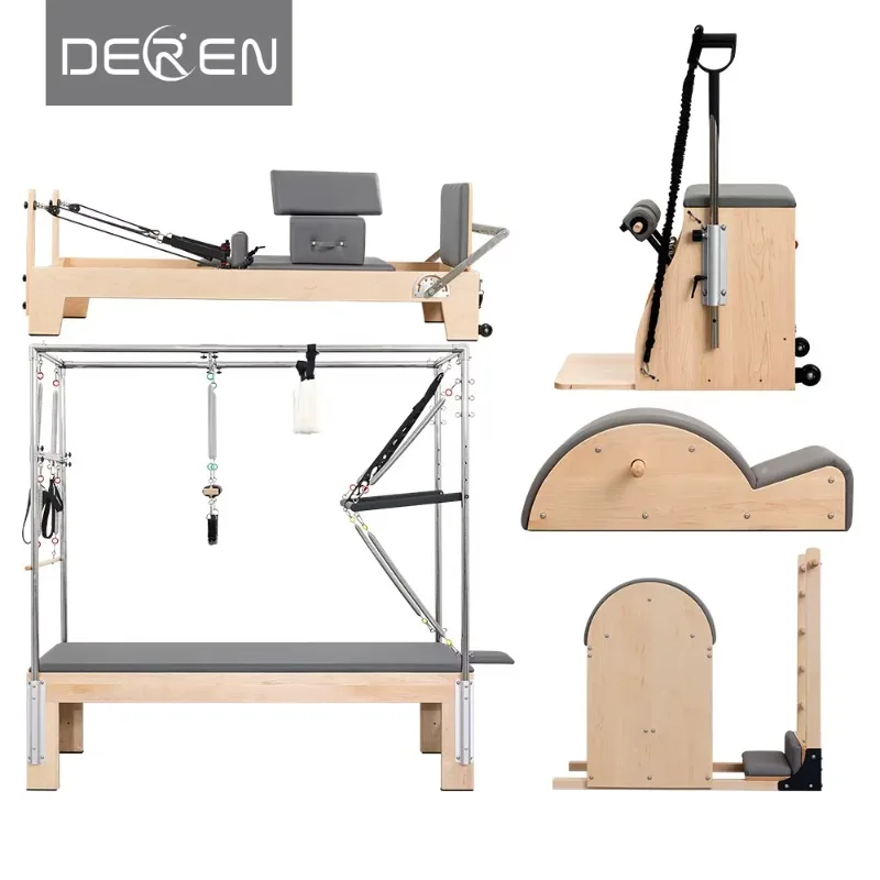 YTYIN Oak Maple Studio Fitness Set With Reformer Training Bed Wood Gym Pilates Machine Box And Board Included