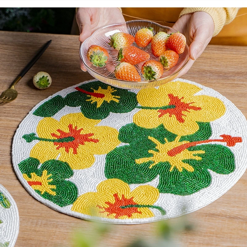 Nordic round table decoration Western placemat anti-scalding mat luxury handmade beaded coaster household pot