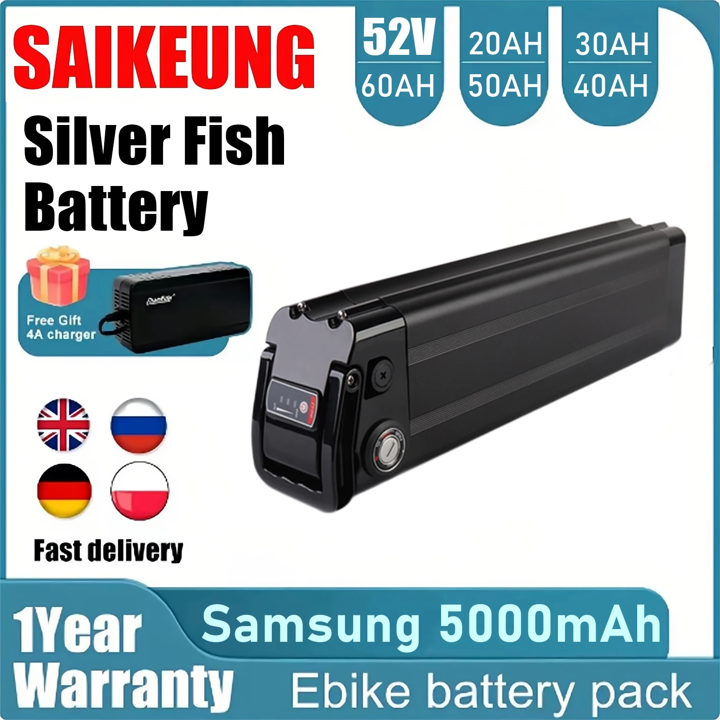 

SilverFish 48v 60 72 52V Ebike Akku 20ah 25ah 30ah 40ah 50ah Bafang motor kit 750W 1000W 1500W 2000W 18650 52V lithium batterij