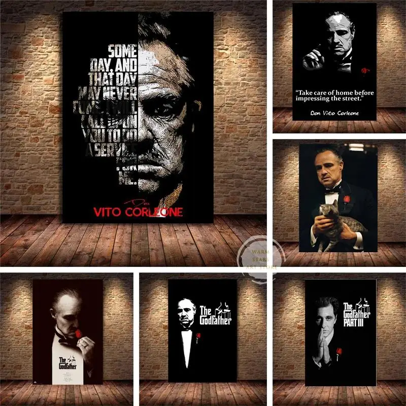 The Godfather Classic Movie Poster Canvas Art  Marlon Brando  Al Pacino Wall Decor No Frame