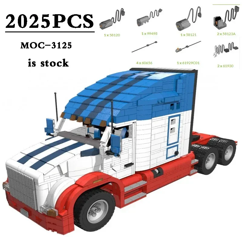 MOC-3125 T680Semi Truck + MOC-32041: 18 Scale Freezer Trailer + MOC-4185 Large Flatbed Pack Building Block Toy DIY Birthday Gift