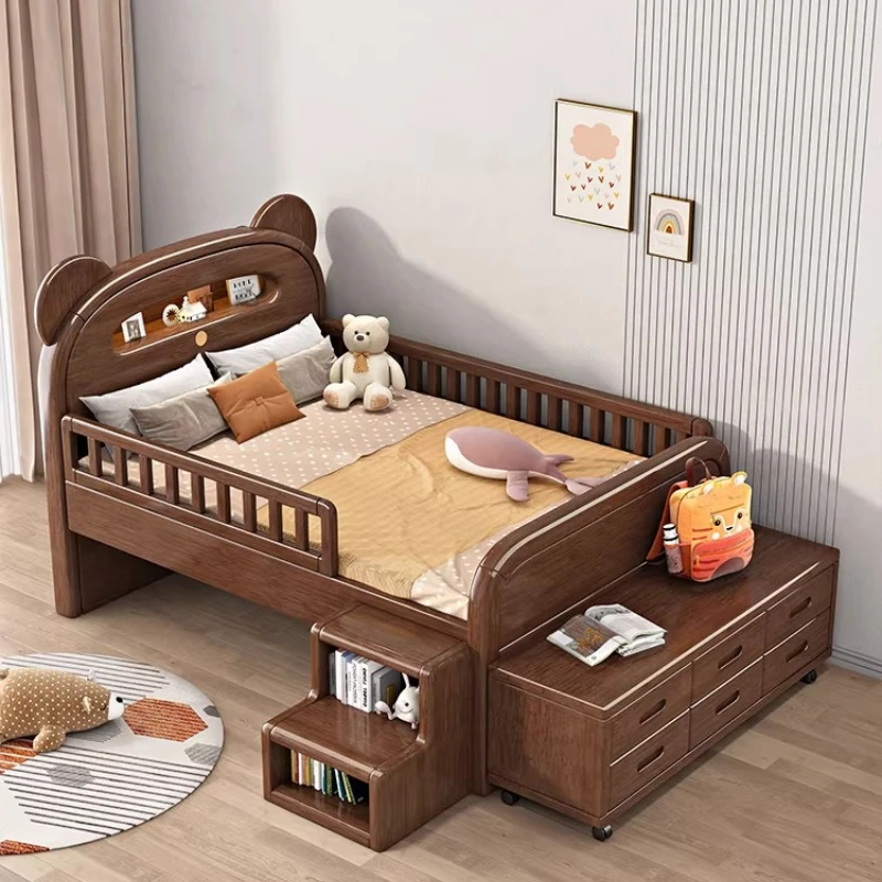 

Solid wood bed Walnut half-height bed Multifunctional small apartment with light