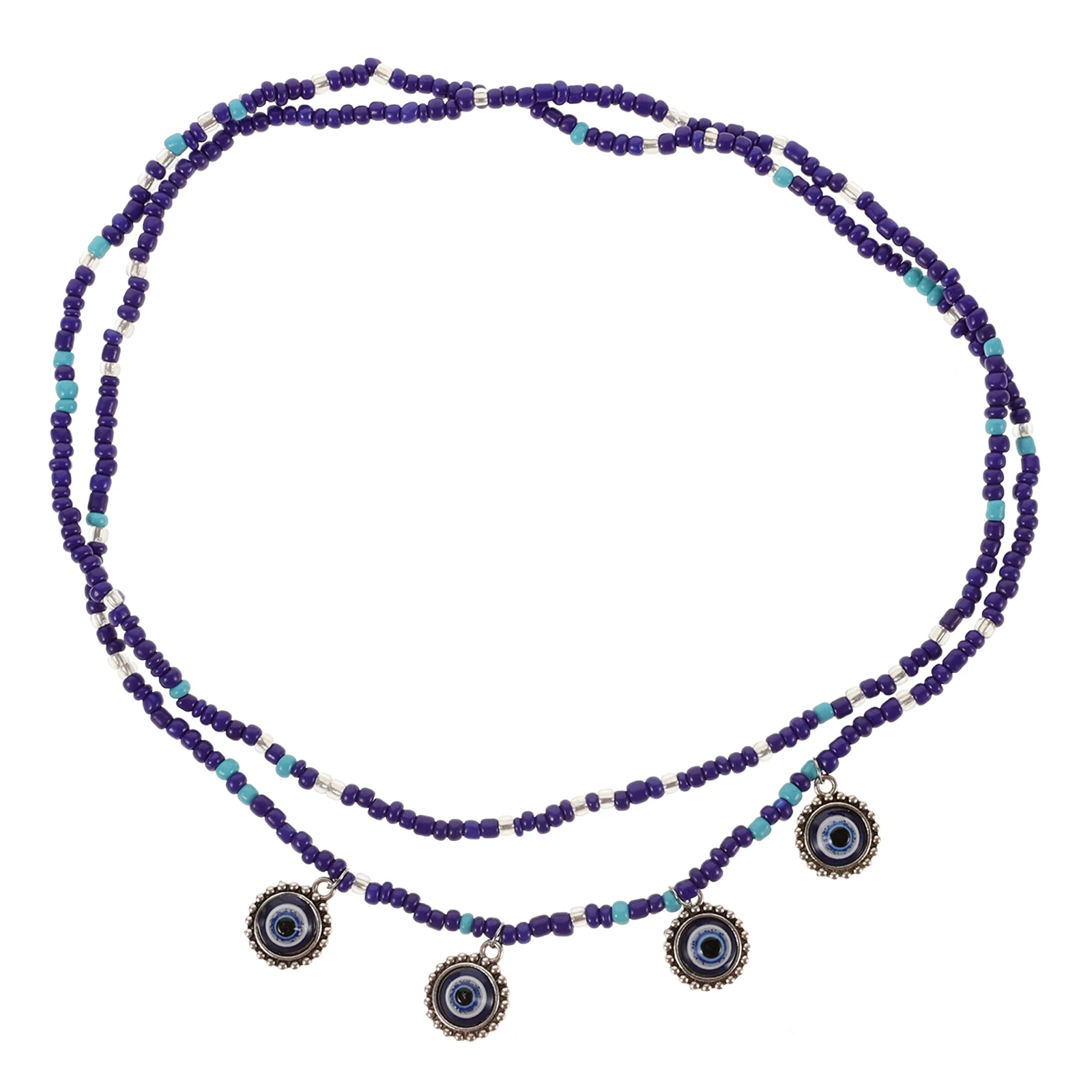 สร้อยคาดเอวสีน้ำเงินเก๋ไก๋ สร้อยลูกปัดตาปีศาจสุดยูนีคสำหรับผู้หญิง สไตล์มินิมอล เรียบหรู สร้อยคาดเอวแบบผูก