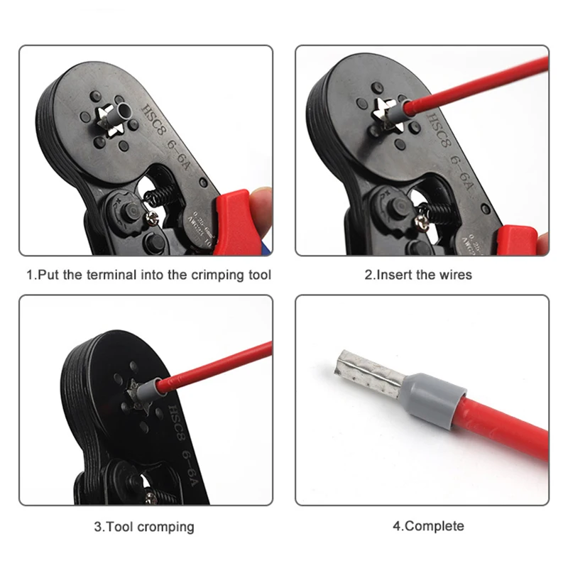 Tubular Terminal Crimping Alicate, Mini Virola Crimper Clamp, Conector Elétrico, Pontas de Reparação, Wire Tools, HSC8, 6A, 4A, 6A