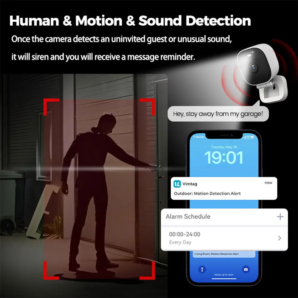 VIMTAG Outdoor Mini Camera WiFi 4MP Waterproof Color Night Vision 2-Way Audio AI Detect Security Cam IP Surveillance with Alexa