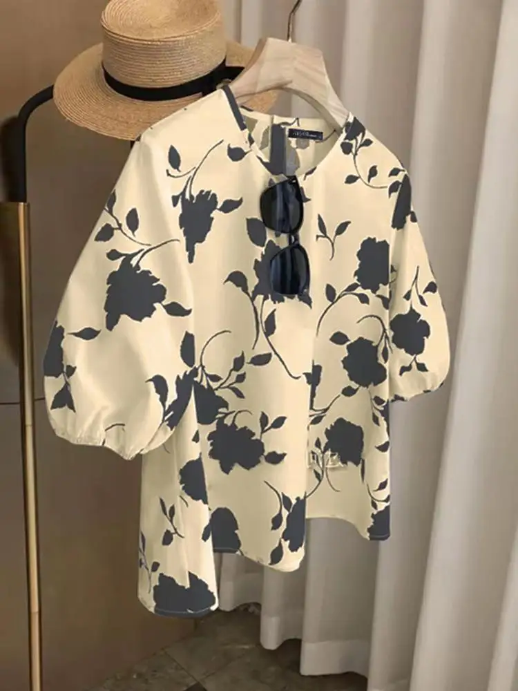 Elegant Women Blouse ZANZEA Summer Bohemain Holiday Tops Floral Printed Blusas Casual O Neck Short Sleeve Party Shirt Mujer 2024