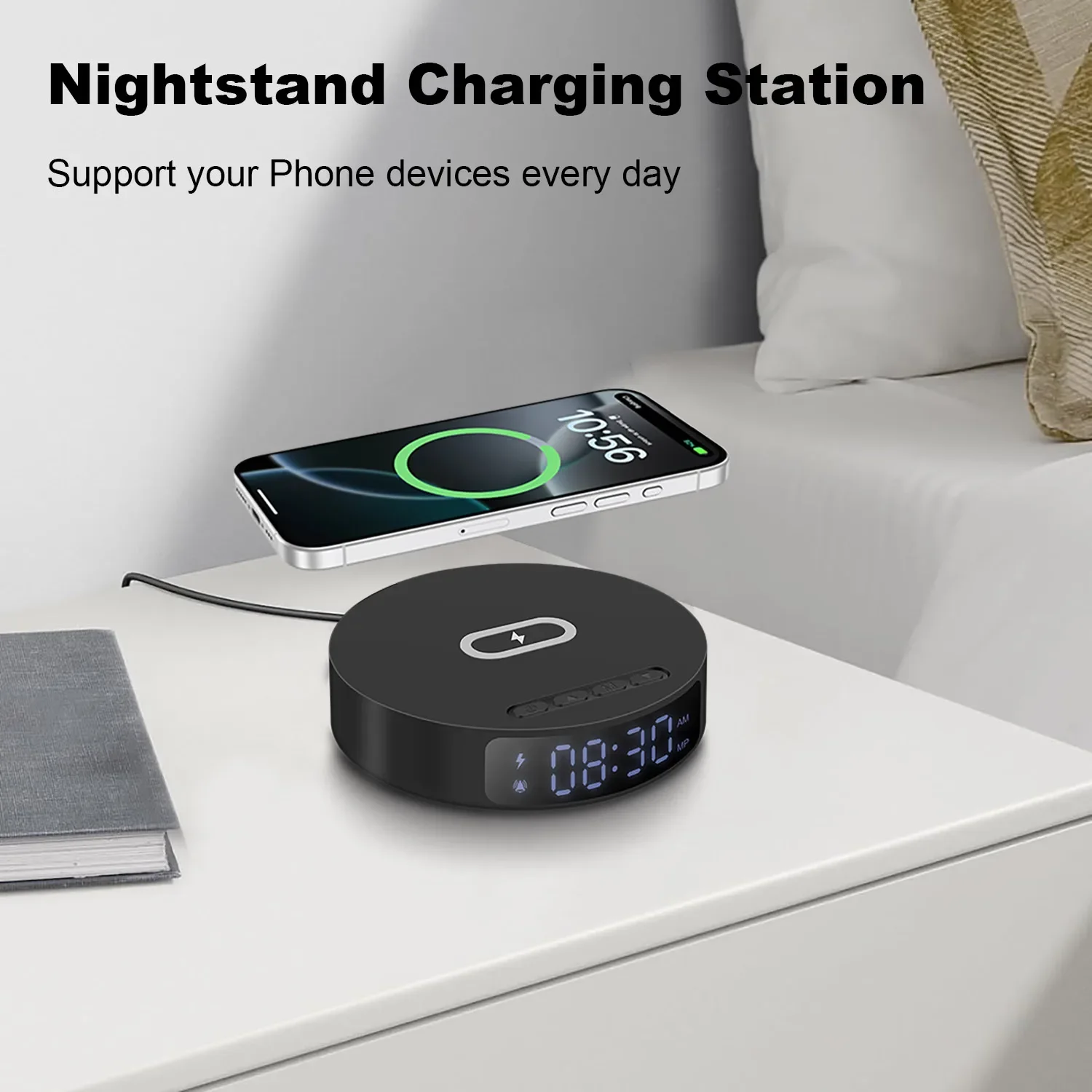 Time Display, Wireless mobile phone charger，Charging Dock Station for iPhone 16 15 14 13 12 11, for Samsung S25/S23/S22/S21/S20