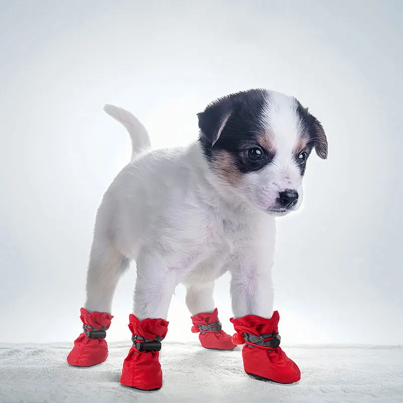 4pcs Waterproof Pet Dog Shoes Antiskid Rain Snow Boot Thick Warm For Small Cats Dogs Puppy Dog Socks Booties Pet Paw Accessories