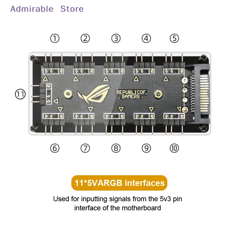 [W]PC Cooler Fan ARGB HUB 1 To 11 5V 3Pin LED Strip Light HUB Adapter SATA Power ARGB Fan Splitter For Computer Case