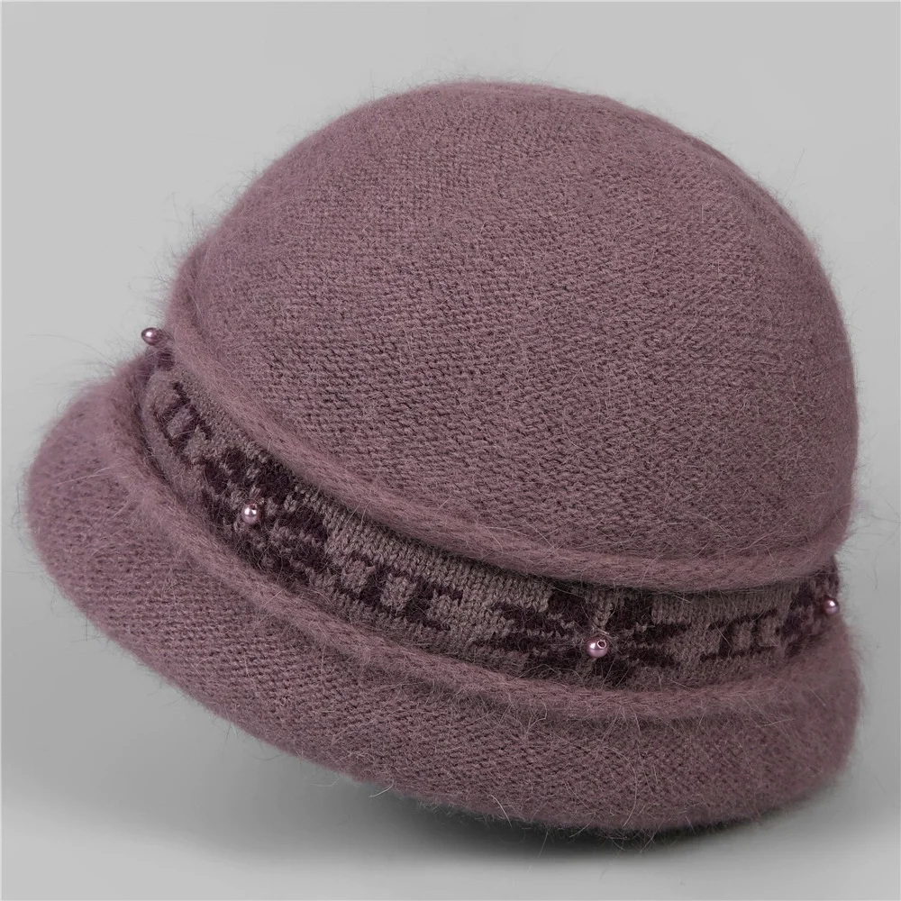 Mother's Hat Women's Winter Warm Velvet Knitted Hat for Middle-aged and Elderly Grandma Rabbit Wool Hat